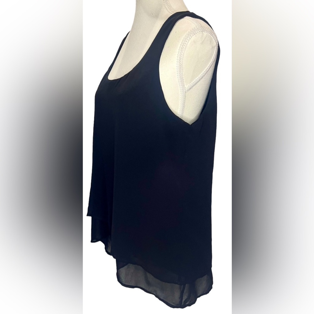 White House Black Market Womens Sleeveless Top Size Med | Black Hi Low Sheer hem